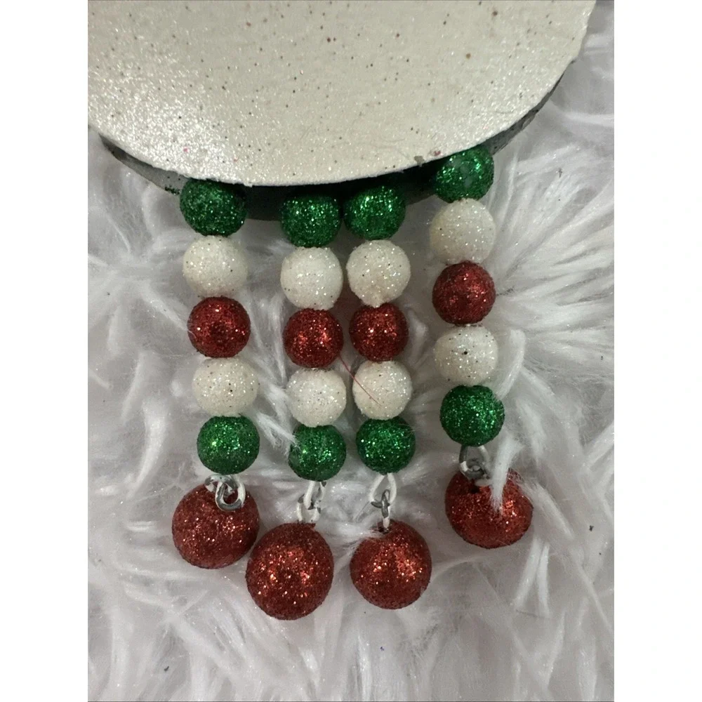 Vintage Pier 1 White Glitter Reindeer Bobble Head Red And White Dangle Legs